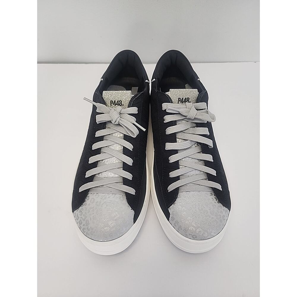 Womens P448 John Sneakers US Size 9.5 Sparkle Leopard Glitter Black Leather